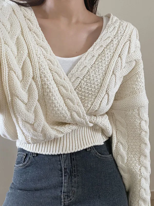 Button Criss Cross Twist Cardigan sold by COMMENSE