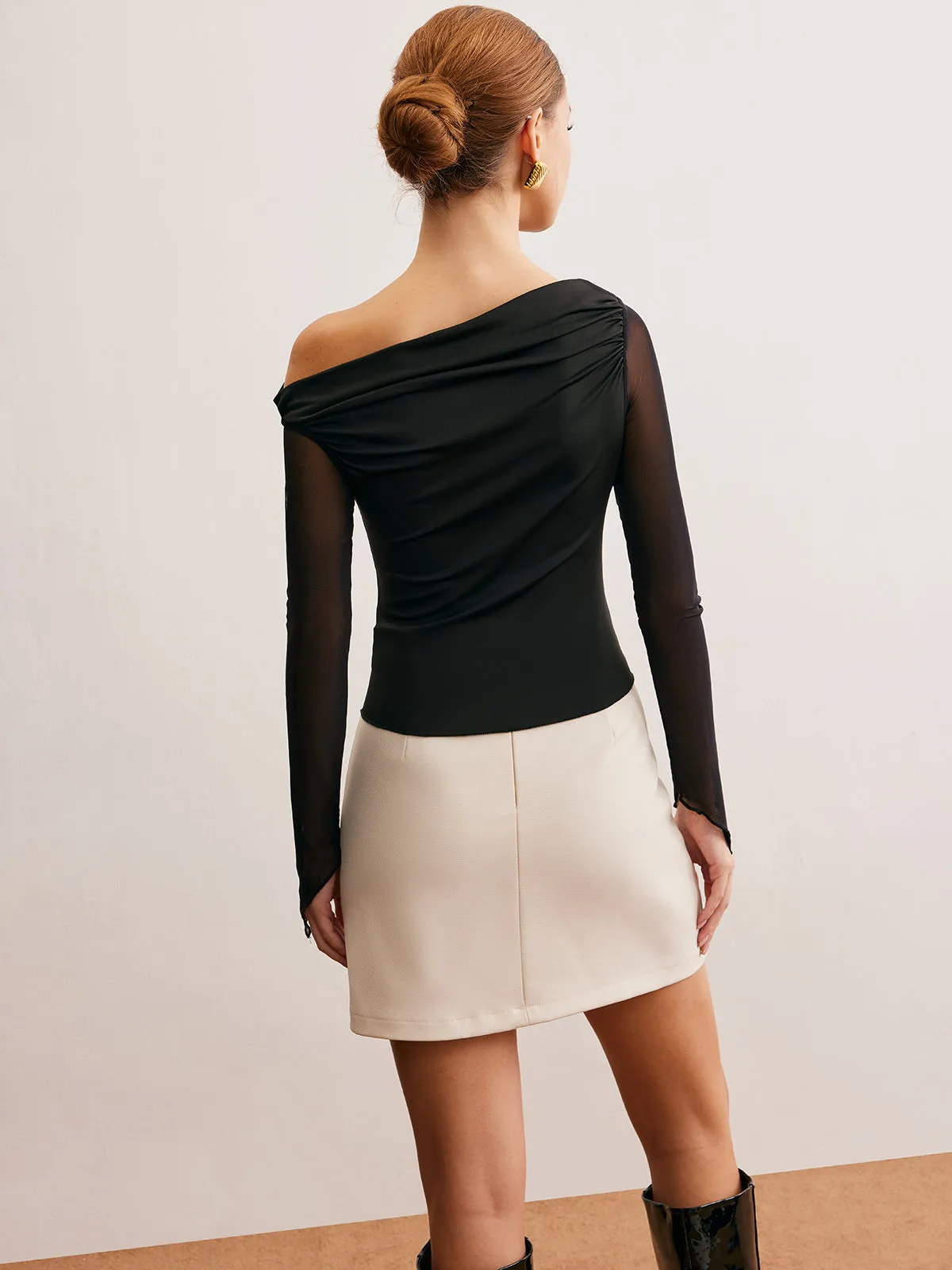 Asymmetric Ruched Semi-Sheer Blouse sold by COMMENSE product image thumbnail 3