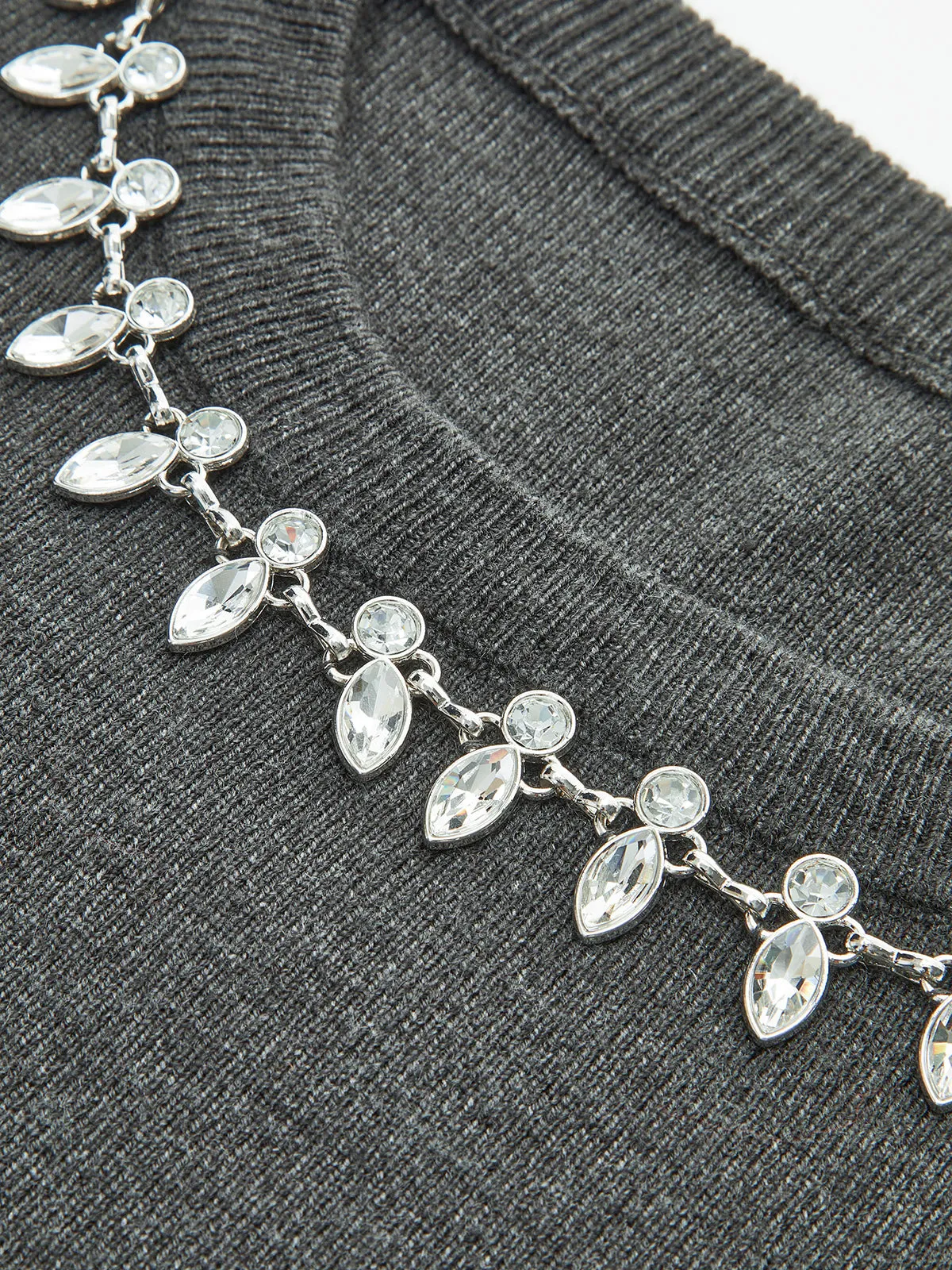 Crew-Neck Rhinestone Decor Shift Sweater sold by COMMENSE product image thumbnail 2