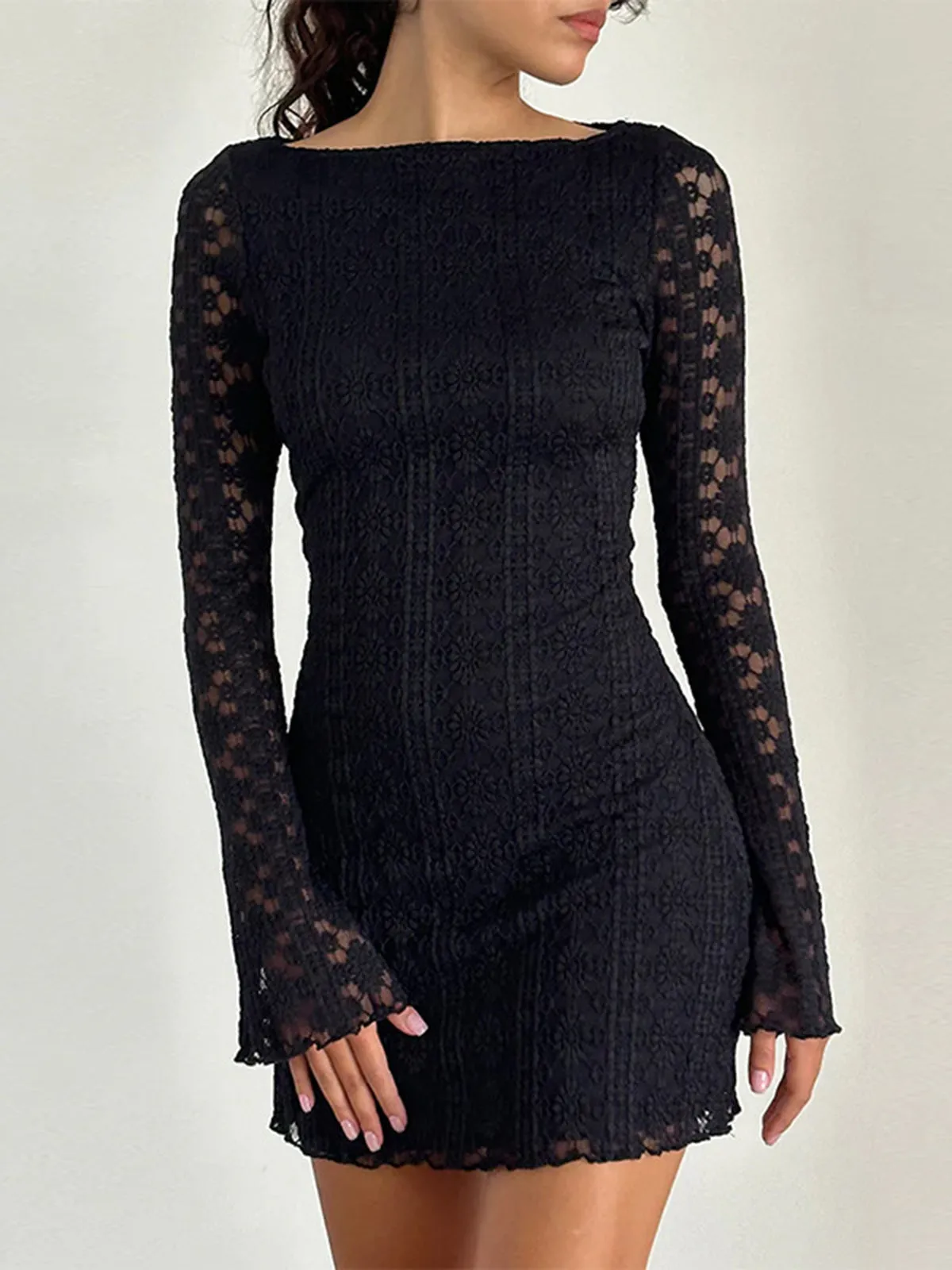 Textured Lace Short Dress sold by COMMENSE product image thumbnail 3