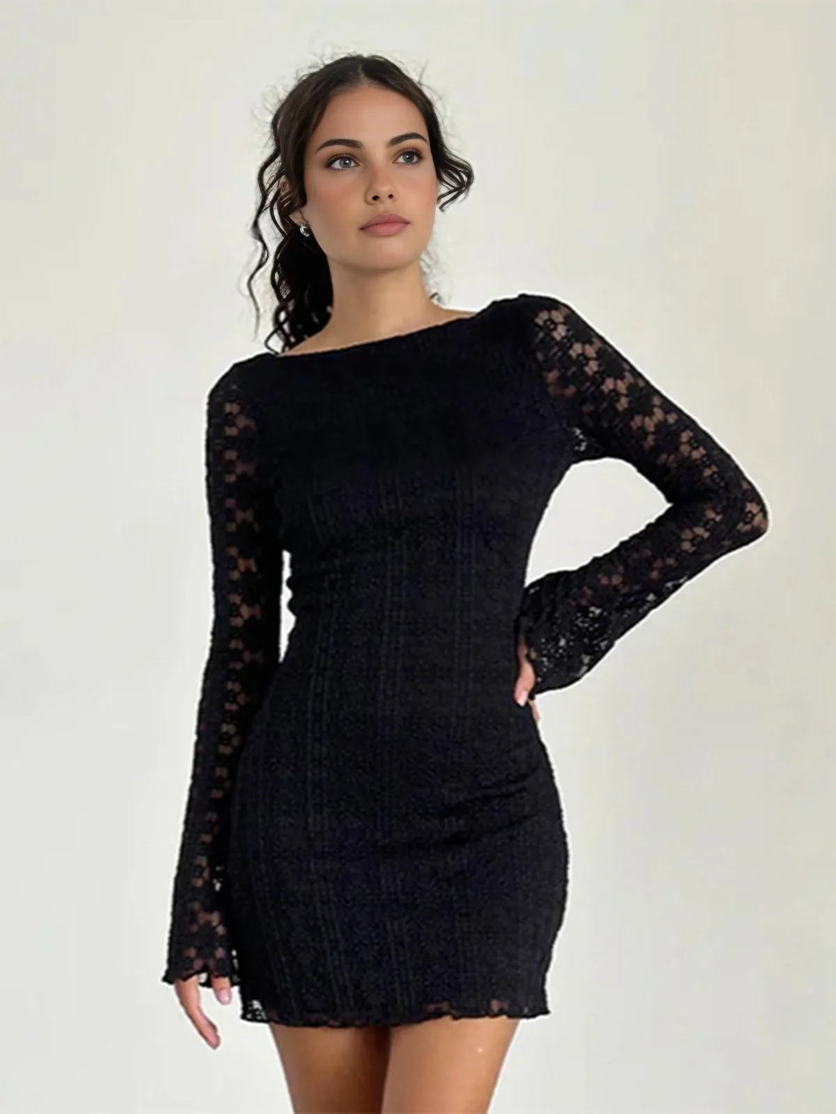 Textured Lace Short Dress sold by COMMENSE product image thumbnail 4
