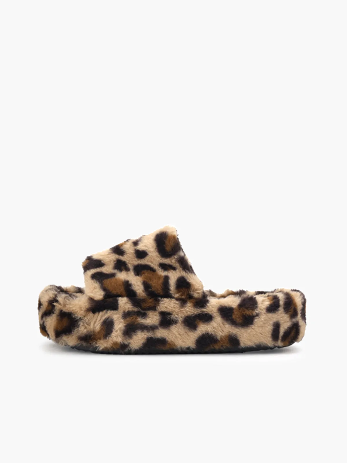 Leopard Fuzzy Platform Slippers sold by COMMENSE
