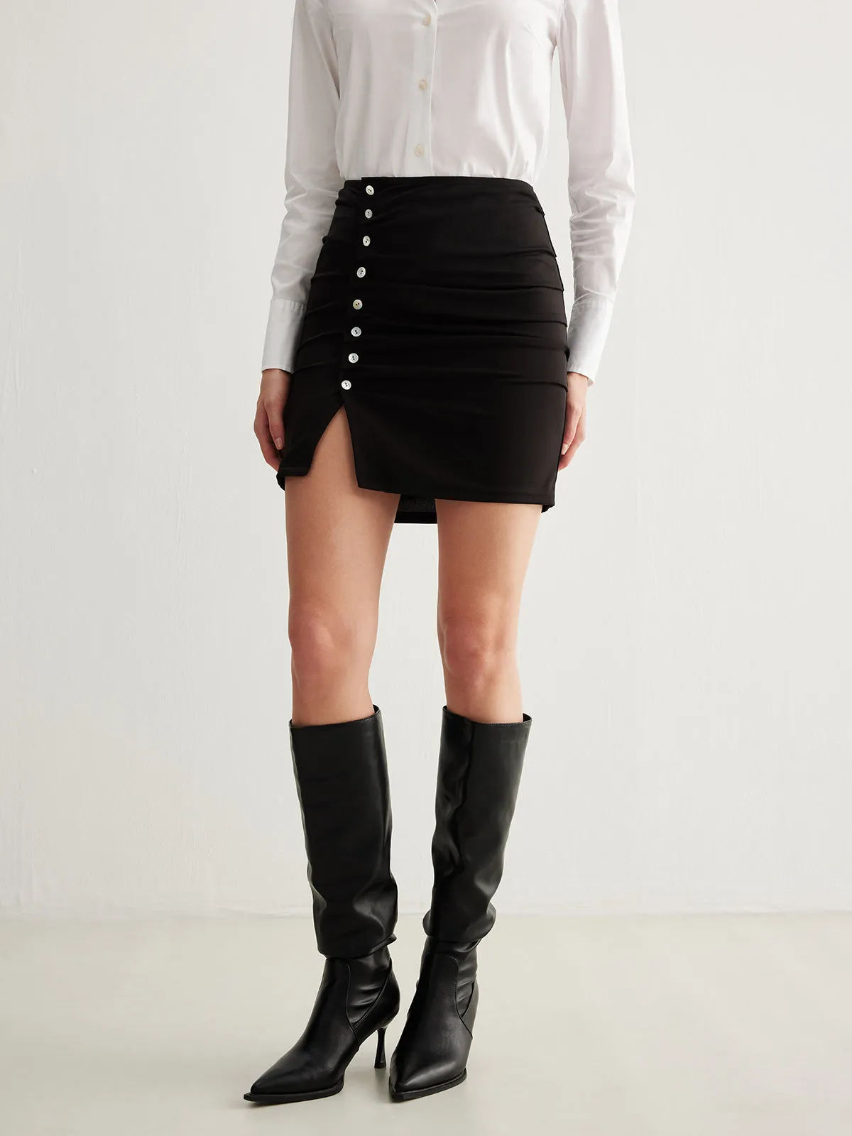 Pleated Slit Button Mini Skirt sold by COMMENSE product image thumbnail 4