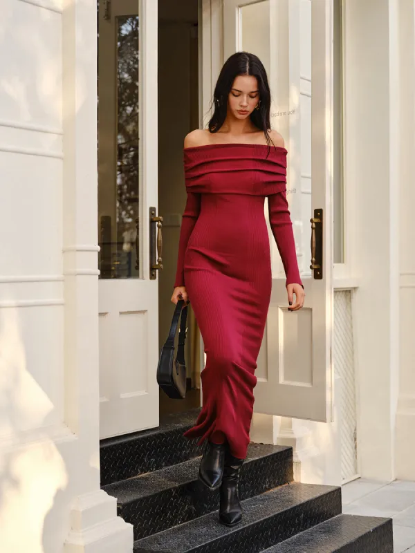 Off-Shoulder Sweater Skinny Dress sold by COMMENSE