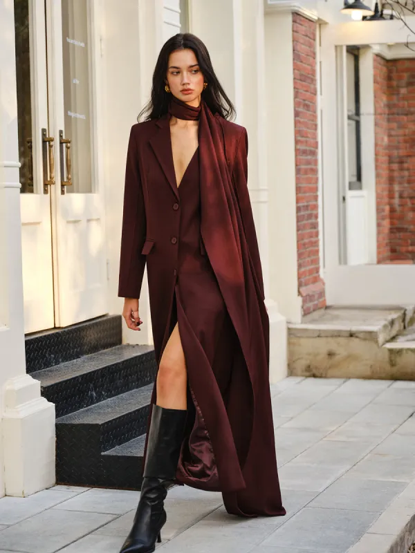 V-Neck Split Trench Coat With Scarf sold by COMMENSE