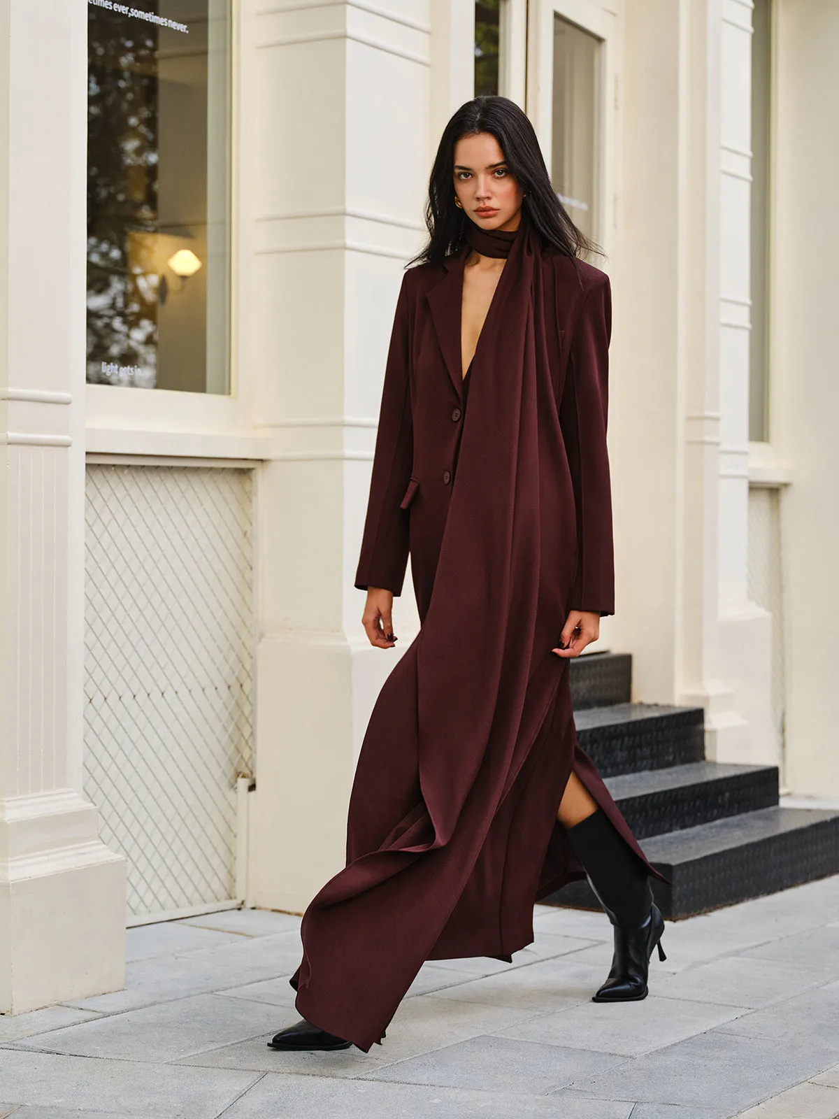 V-Neck Split Trench Coat With Scarf sold by COMMENSE product image thumbnail 3