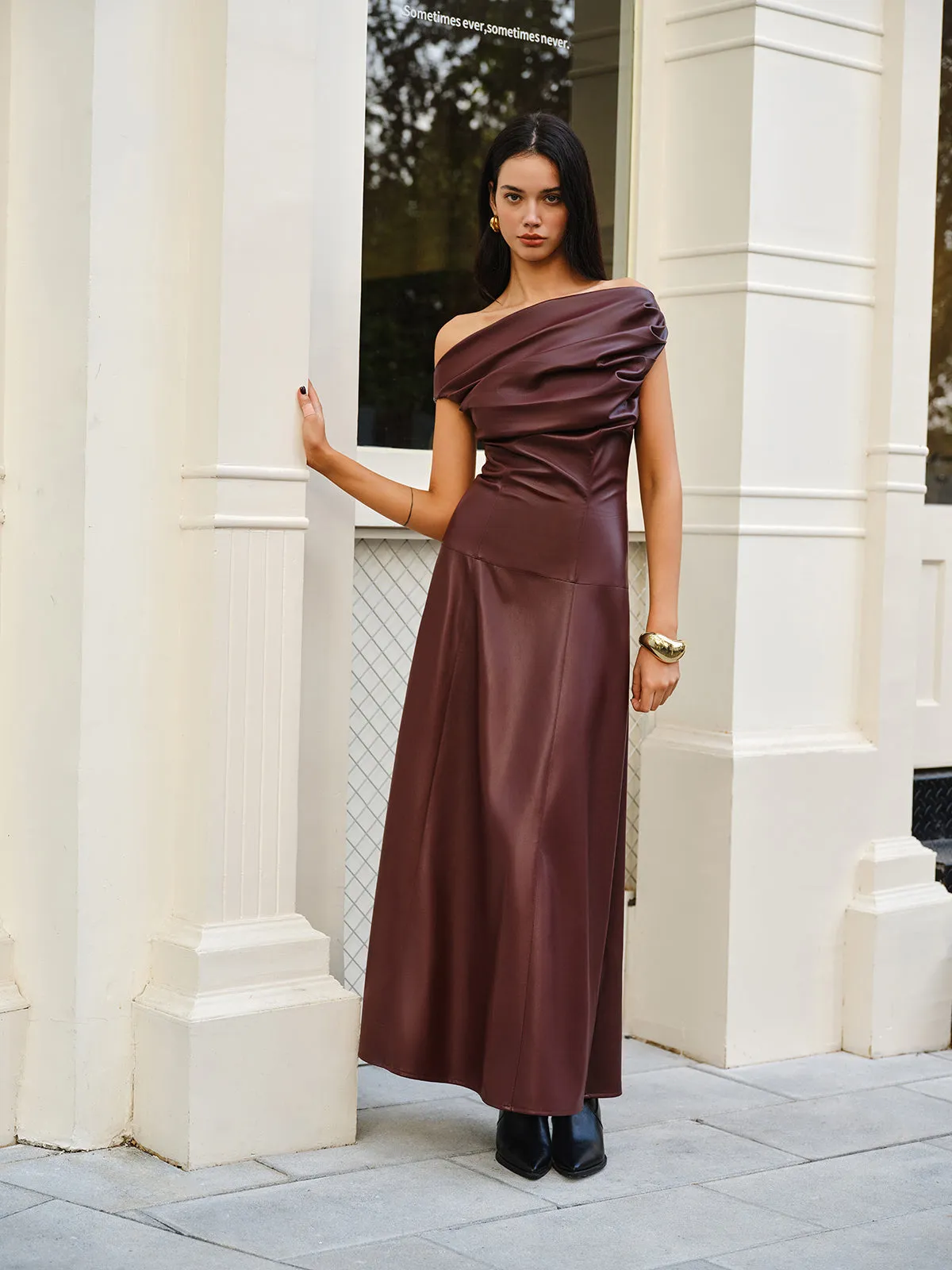 Ruched Faux Leather Strapless Dress sold by COMMENSE product image thumbnail 5