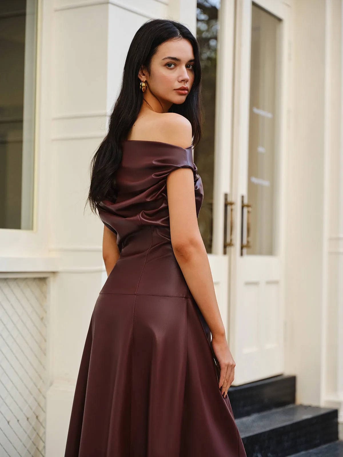 Ruched Faux Leather Strapless Dress sold by COMMENSE product image thumbnail 4