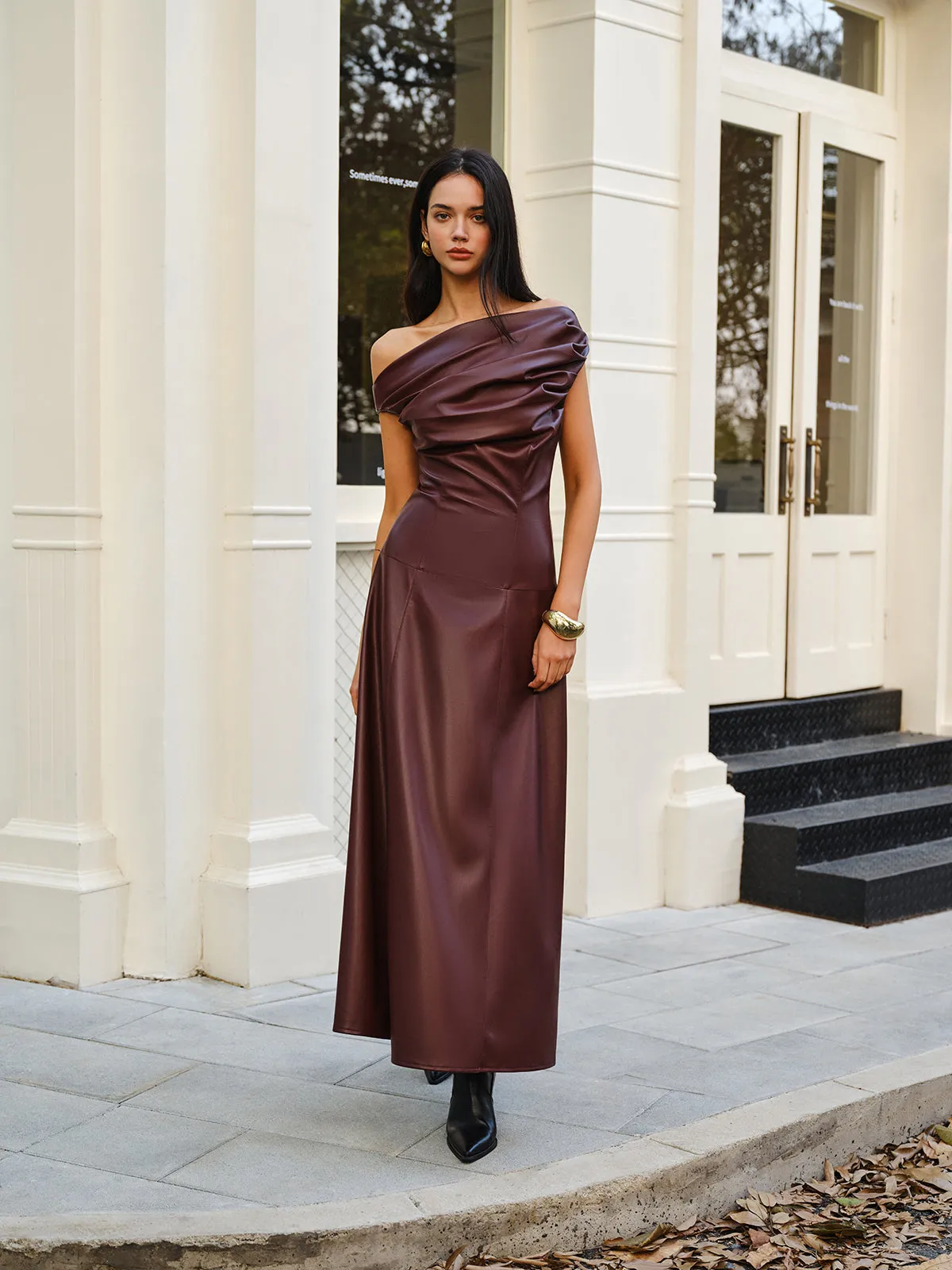 Ruched Faux Leather Strapless Dress sold by COMMENSE product image thumbnail 3