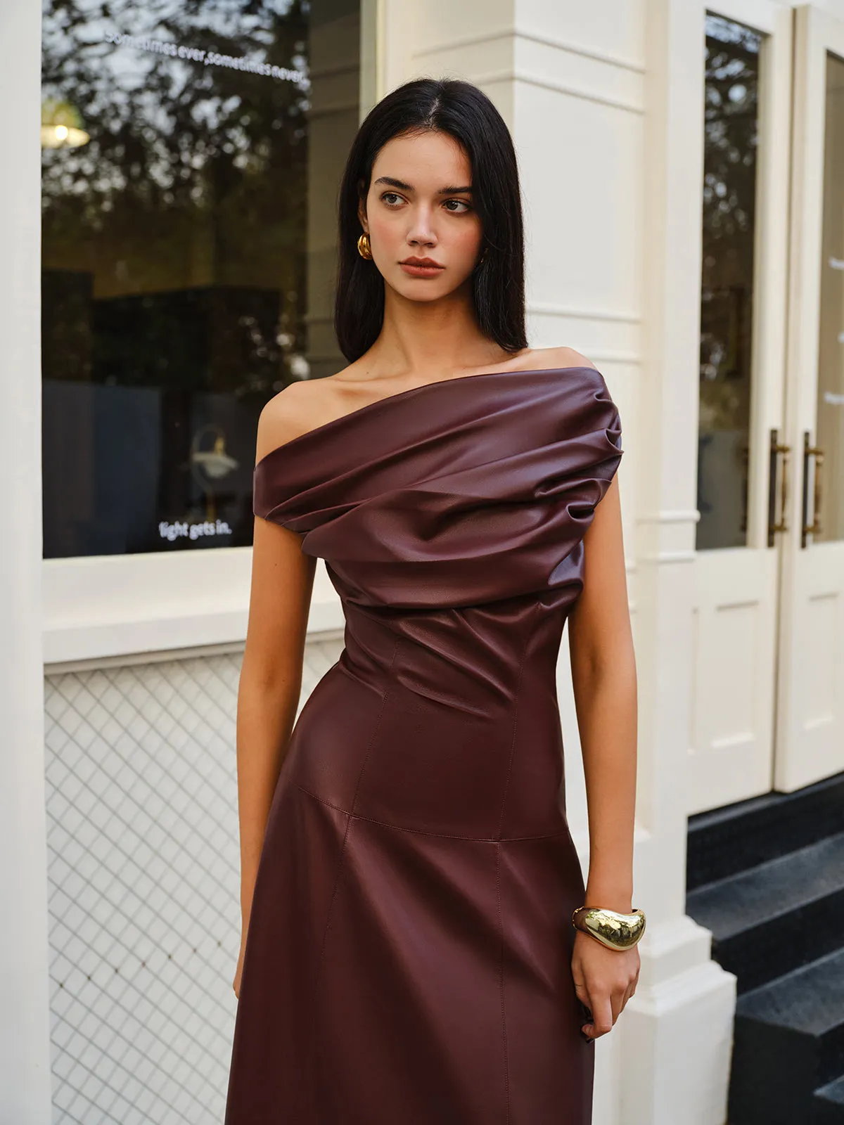 Ruched Faux Leather Strapless Dress sold by COMMENSE product image thumbnail 2