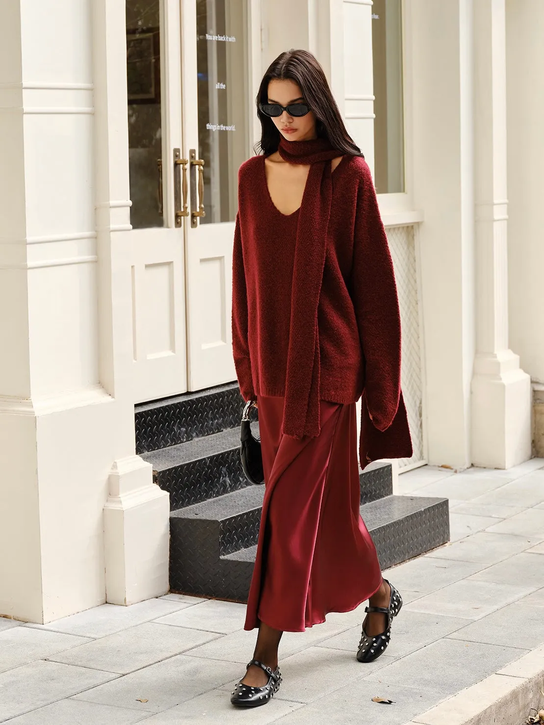 Wool-Blend Loose Scarf Sweater sold by COMMENSE