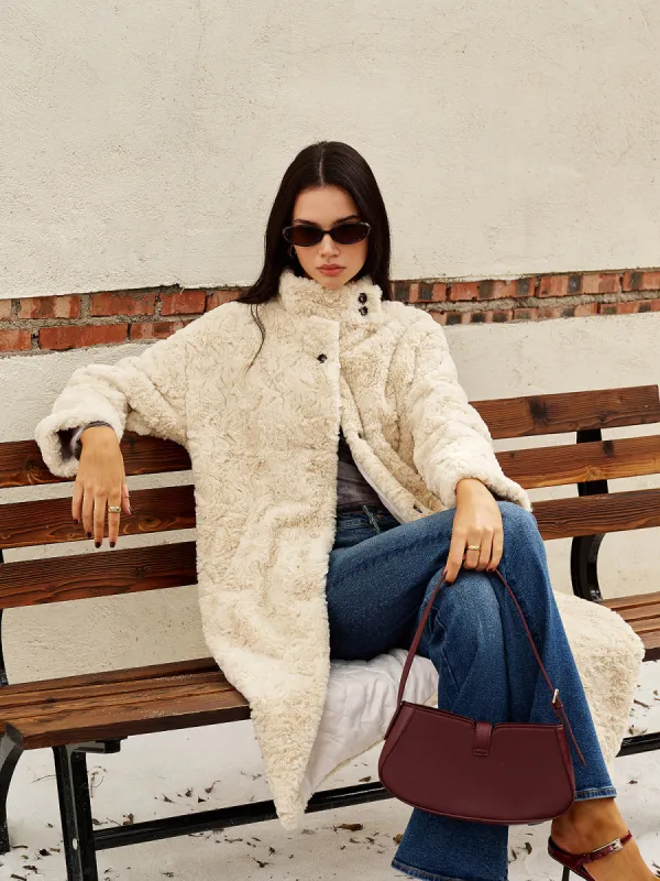 Turtleneck Faux Fur Button Coats sold by COMMENSE