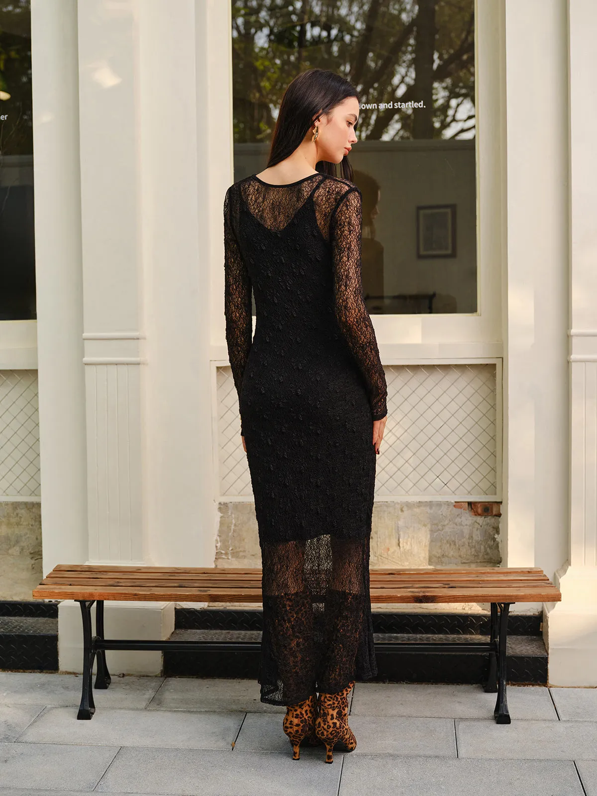 Lace Panel Long Dress sold by COMMENSE product image thumbnail 5