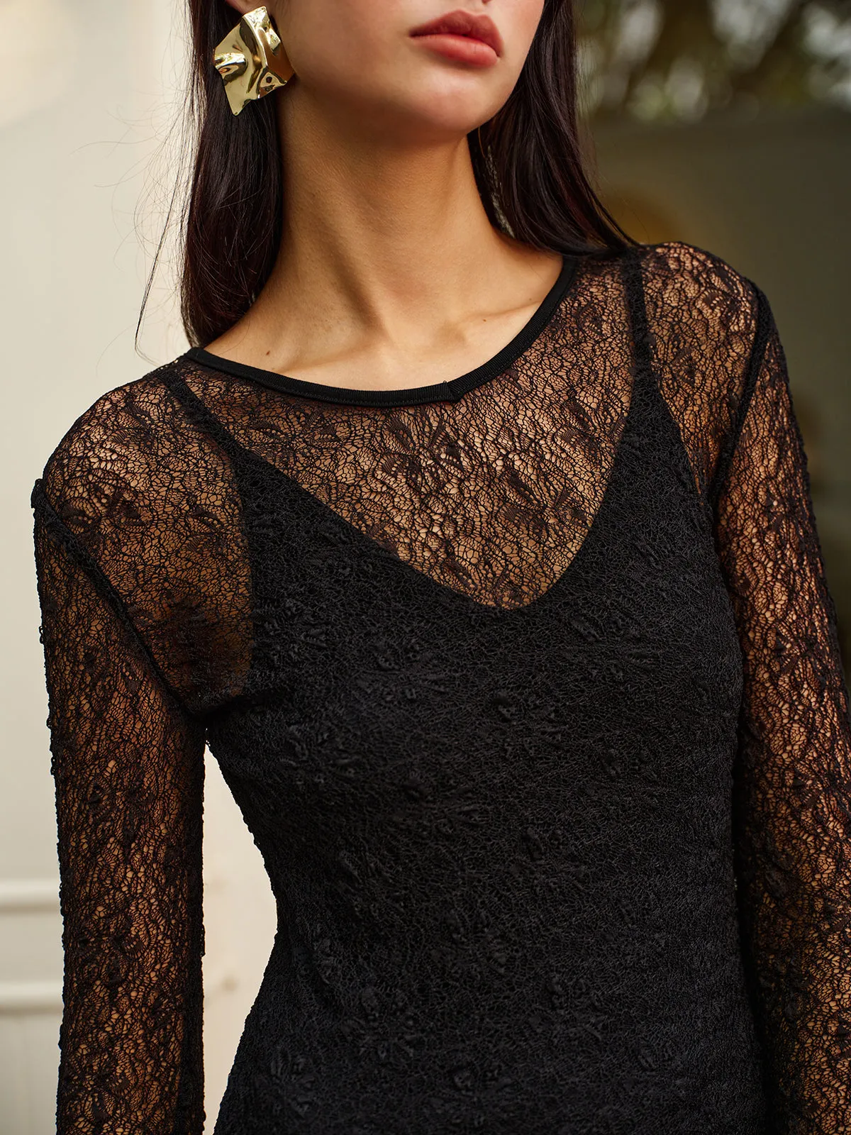 Lace Panel Long Dress sold by COMMENSE product image thumbnail 2