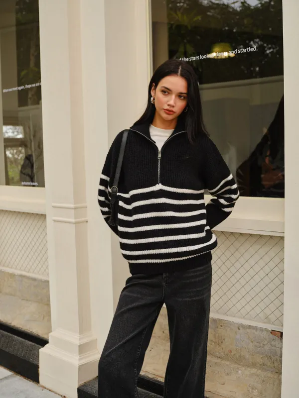 Half-Zip Striped Sweater sold by COMMENSE