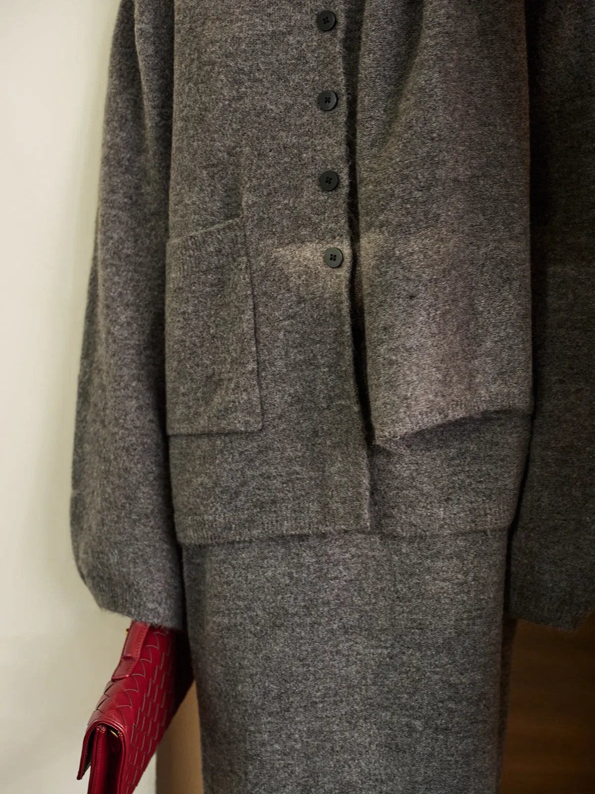 Plain Button Sweater Skirt Set With Matching Scarf sold by COMMENSE product image thumbnail 3