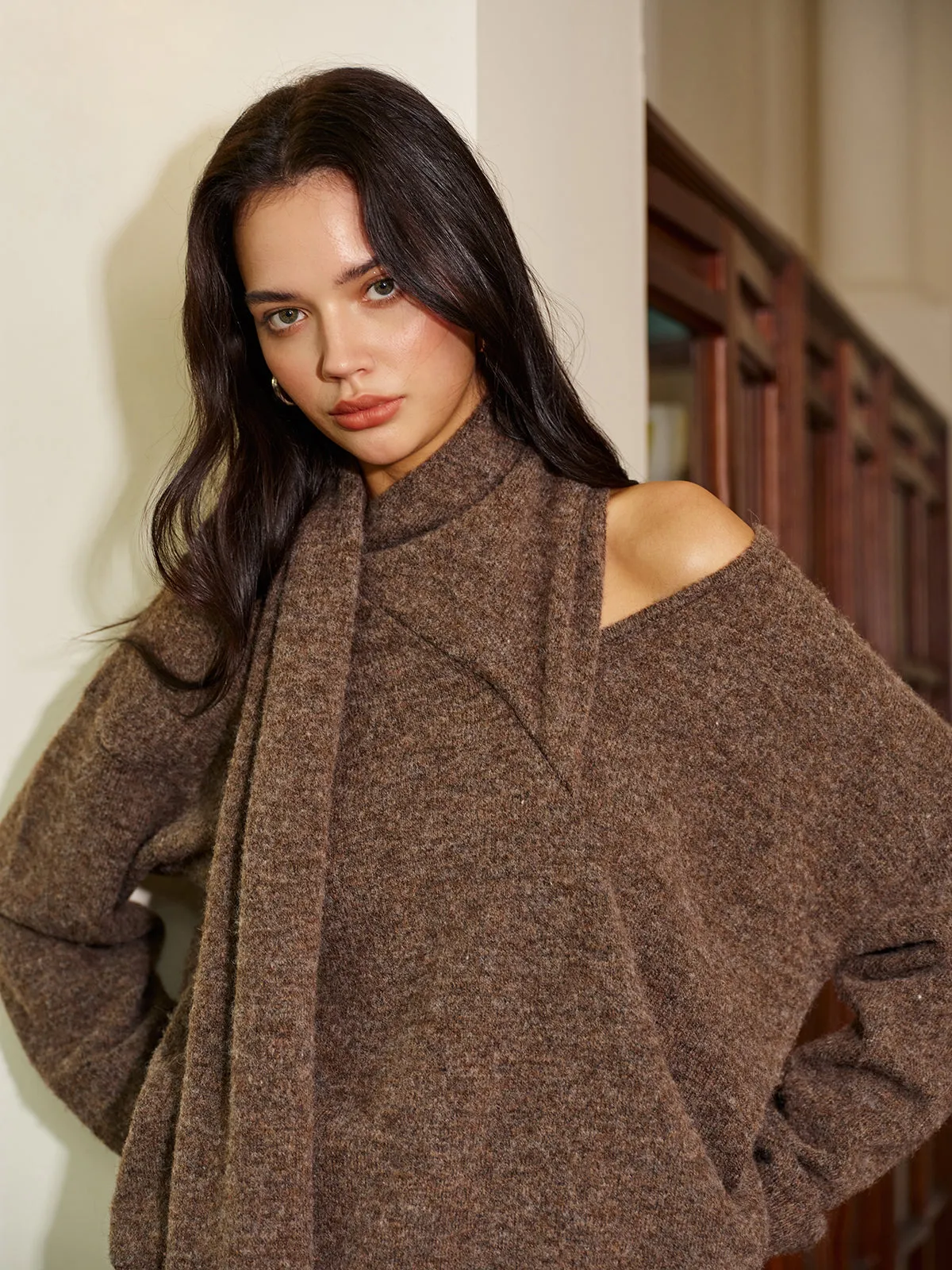 Minimalist Wool-Blend Scarf Sweater sold by COMMENSE product image thumbnail 4