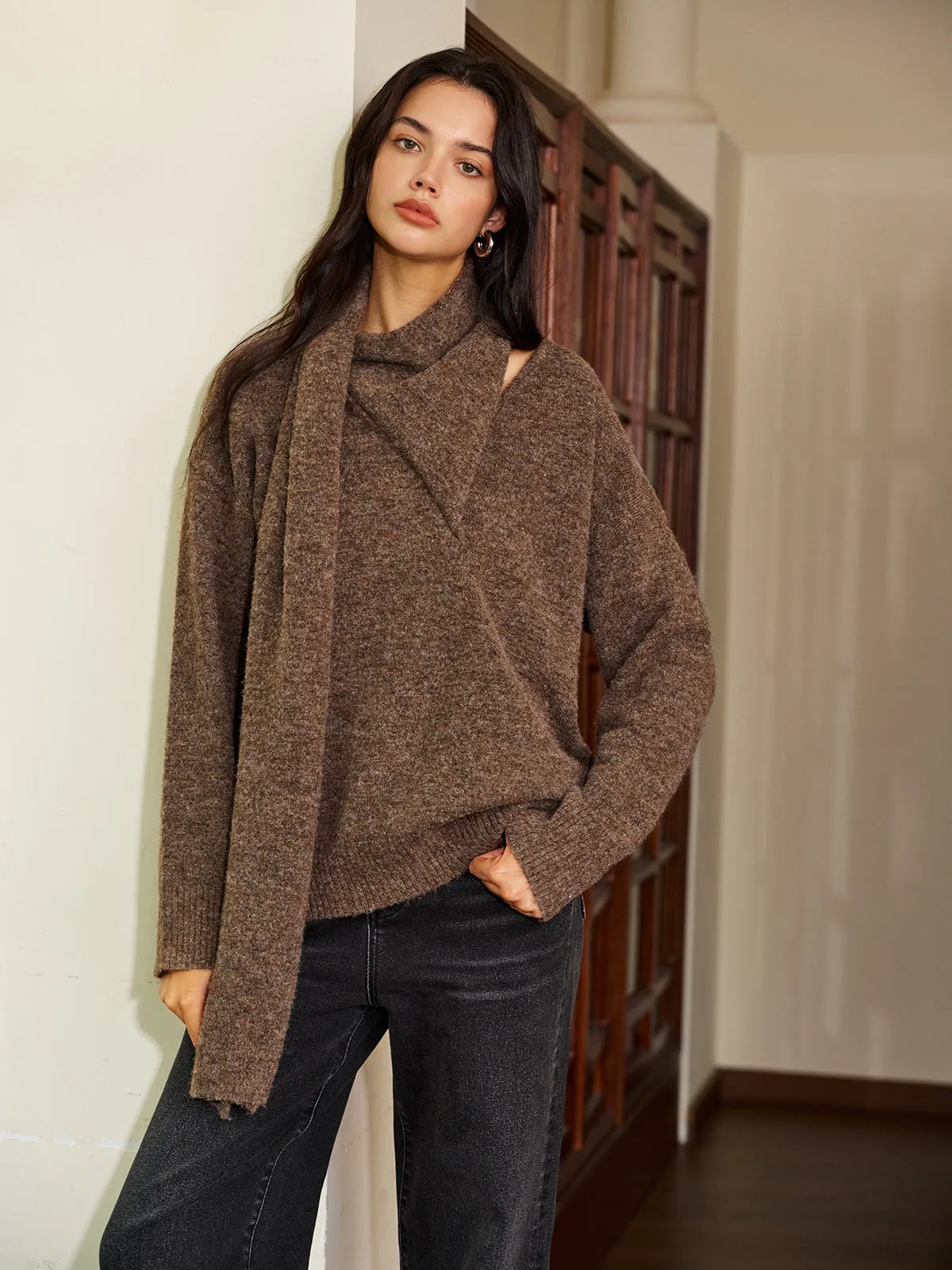 Minimalist Wool-Blend Scarf Sweater sold by COMMENSE product image thumbnail 2