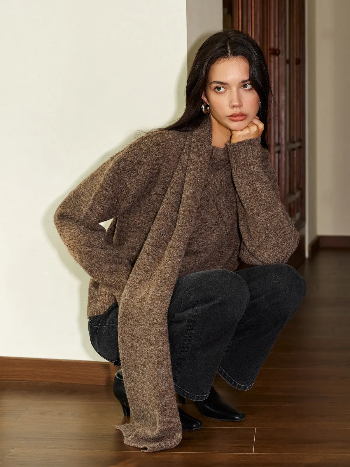 Minimalist Wool-Blend Scarf Sweater sold by COMMENSE product image thumbnail 3