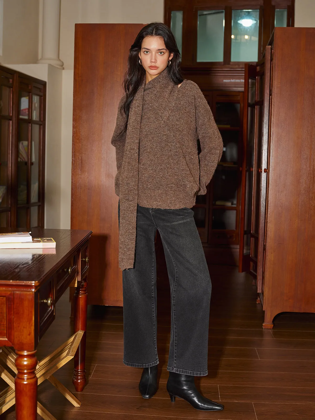 Minimalist Wool-Blend Scarf Sweater sold by COMMENSE