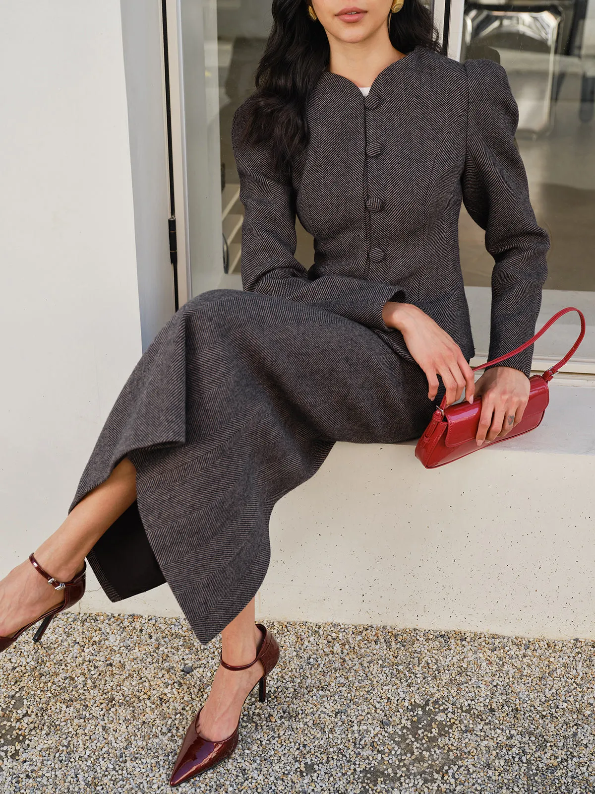 Chevron Button Slim Blazer sold by COMMENSE product image thumbnail 4