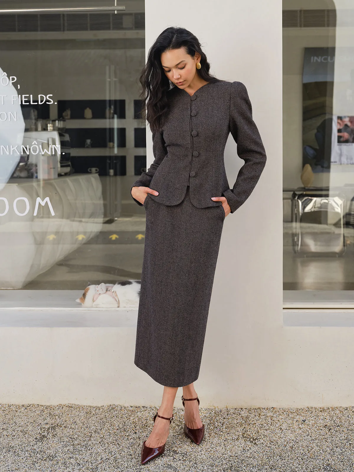 Chevron Button Slim Blazer sold by COMMENSE product image thumbnail 3