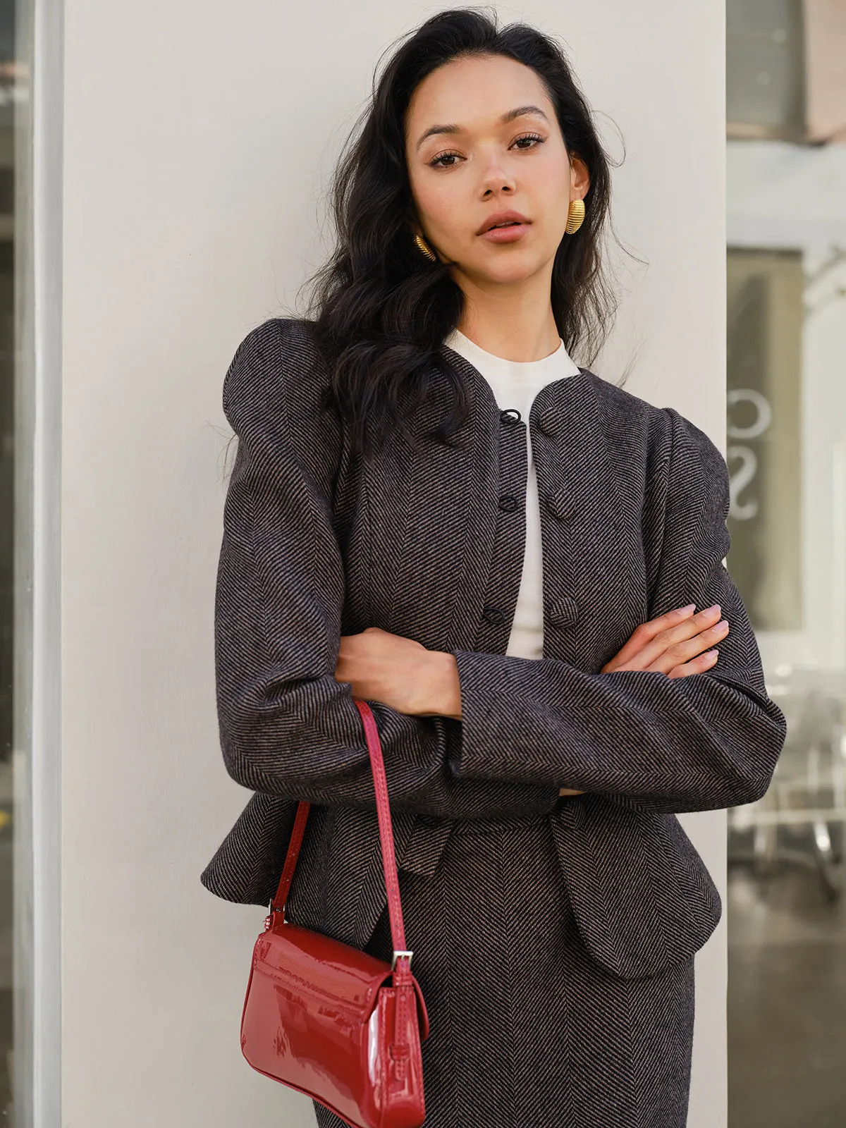 Chevron Button Slim Blazer sold by COMMENSE product image thumbnail 5