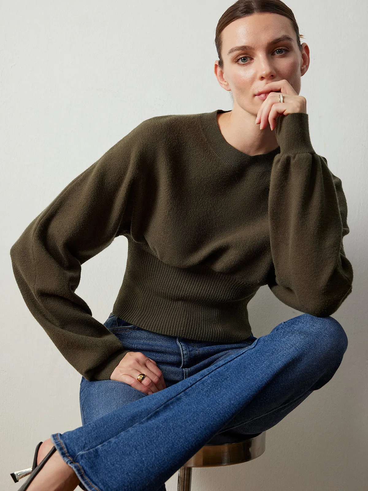 Batwing Sleeve Cinched Sweater sold by COMMENSE