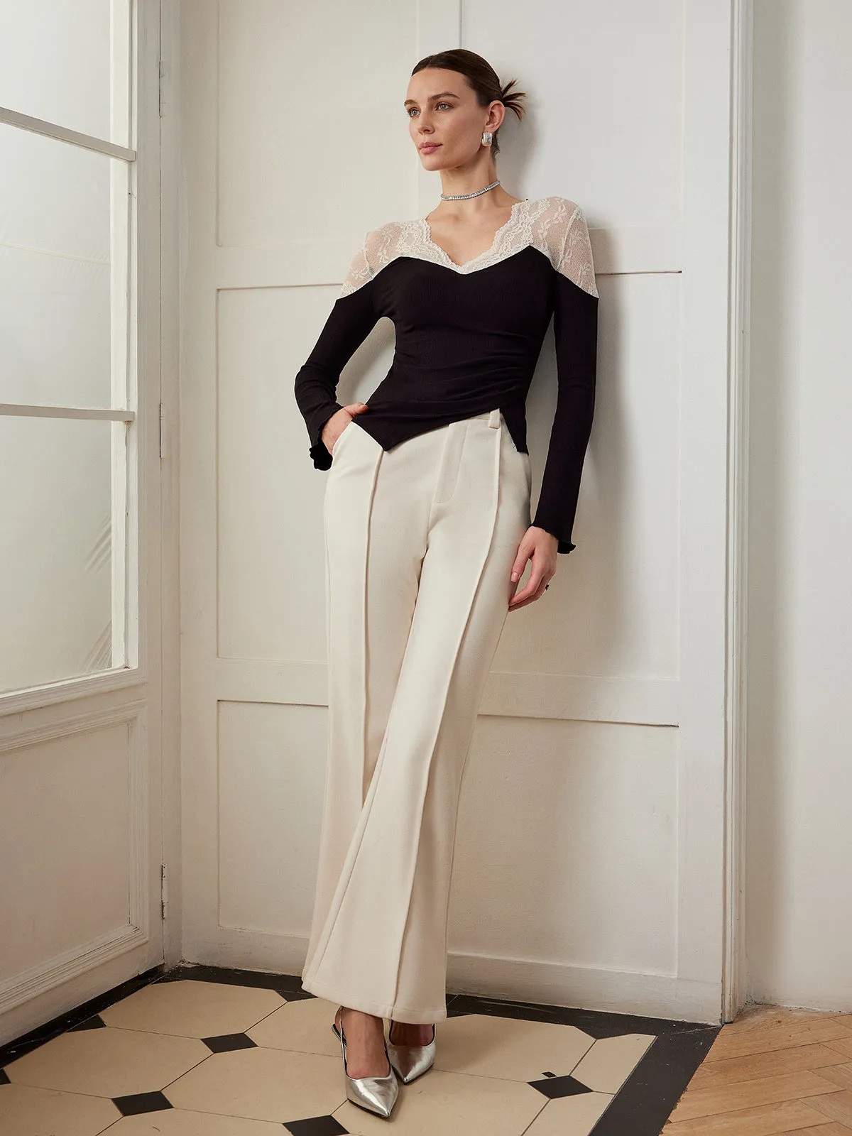 Asymmetric Skinny Lace Panel Blouse sold by COMMENSE product image thumbnail 2