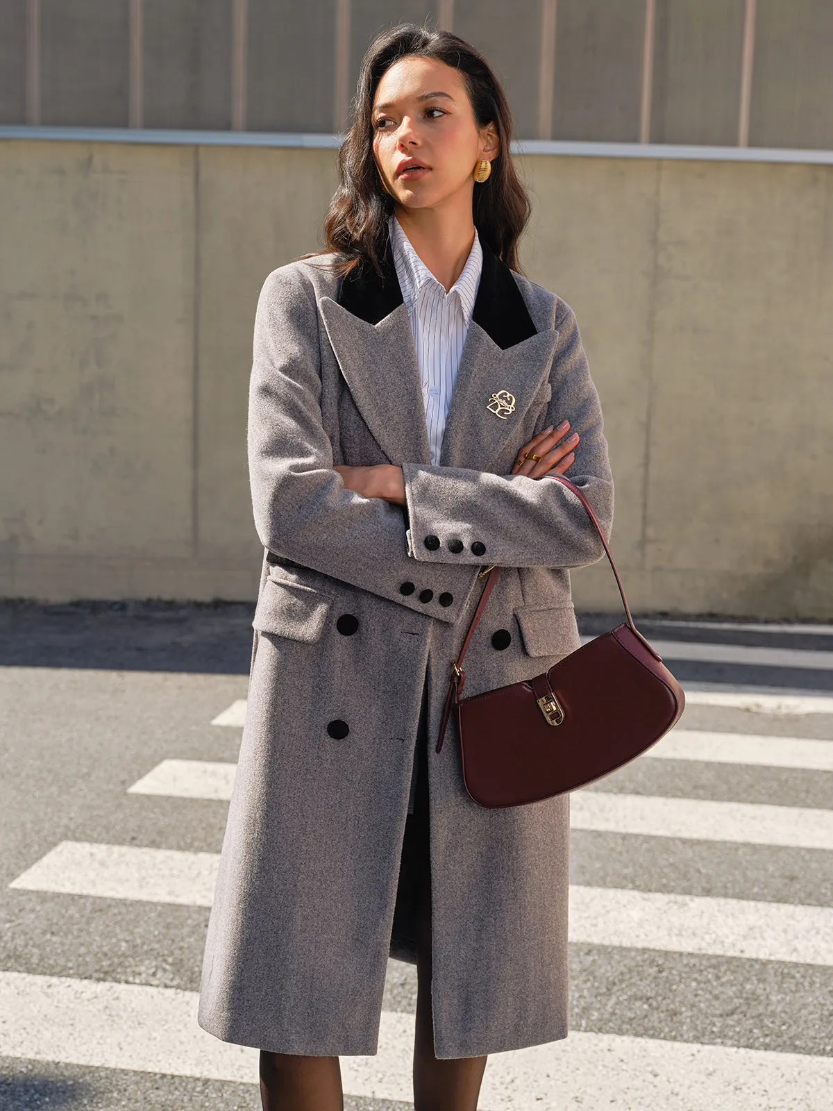 Contrast Collar Belted Tweed Coat sold by COMMENSE product image thumbnail 5