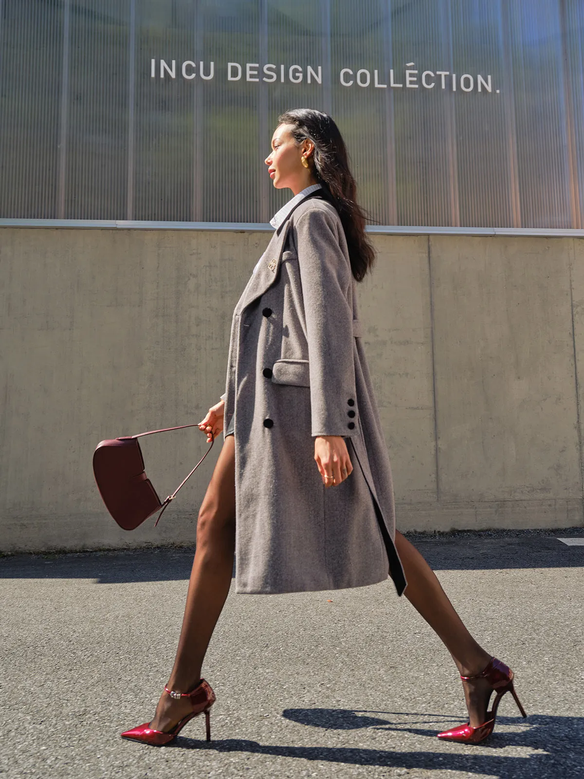 Contrast Collar Belted Tweed Coat sold by COMMENSE product image thumbnail 4