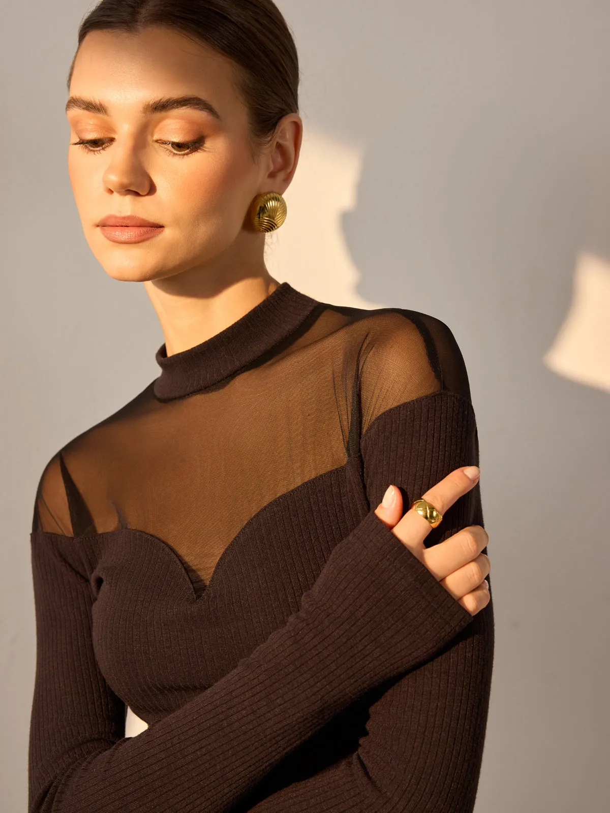 Mesh-Detail Sweetheart Slim Top sold by COMMENSE product image thumbnail 5