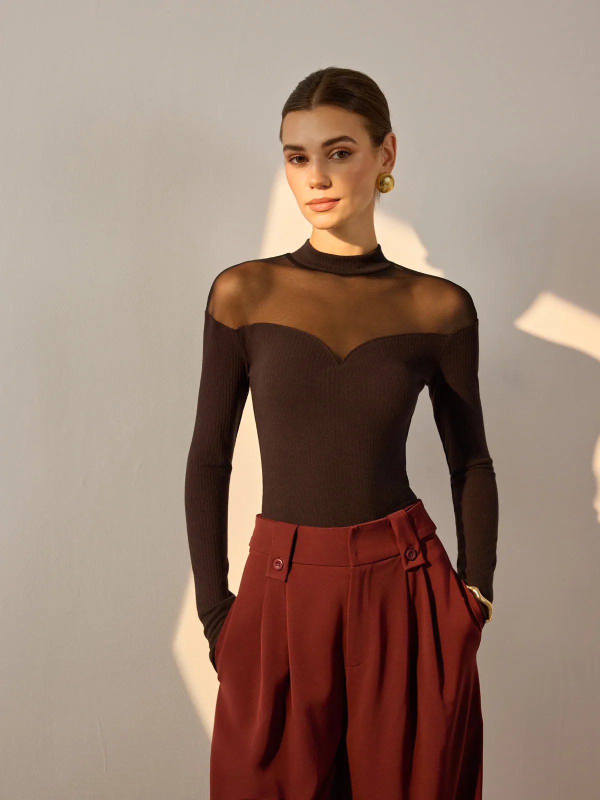 Mesh-Detail Sweetheart Slim Top sold by COMMENSE product image thumbnail 3