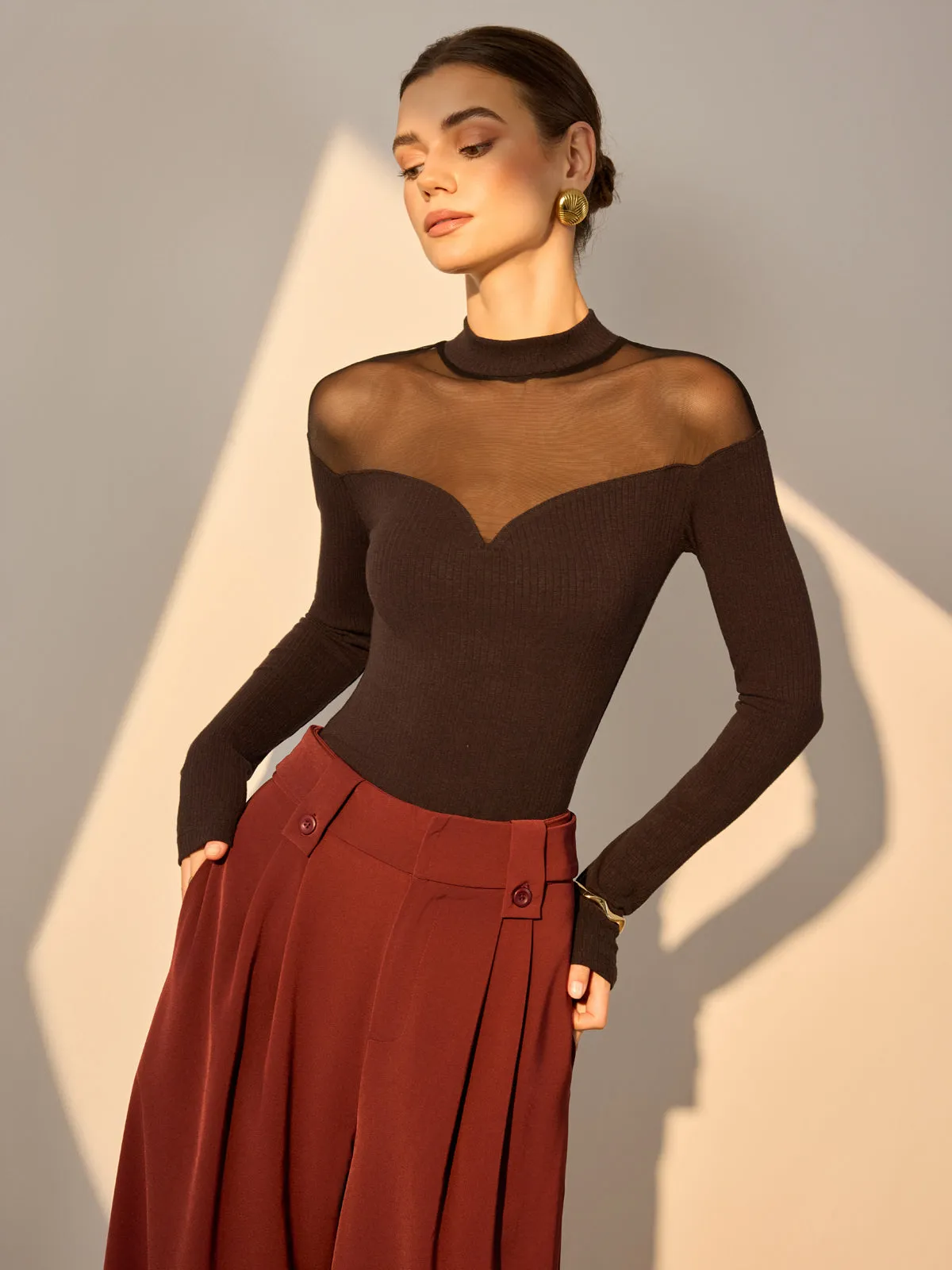 Mesh-Detail Sweetheart Slim Top sold by COMMENSE product image thumbnail 2