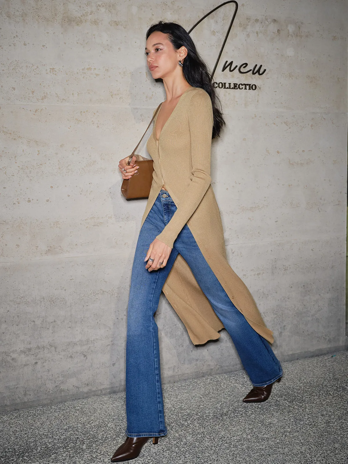 V-Neck Breasted Long Cardigan sold by COMMENSE