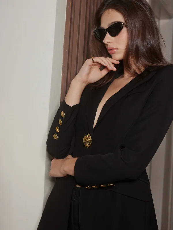 V-Neck Metal-Button Split Blazer sold by COMMENSE