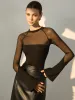 Sheer-Shoulder Jersey Skinny Blouse sold by COMMENSE