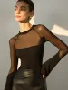 Sheer-Shoulder Jersey Skinny Blouse sold by COMMENSE