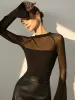 Sheer-Shoulder Jersey Skinny Blouse sold by COMMENSE
