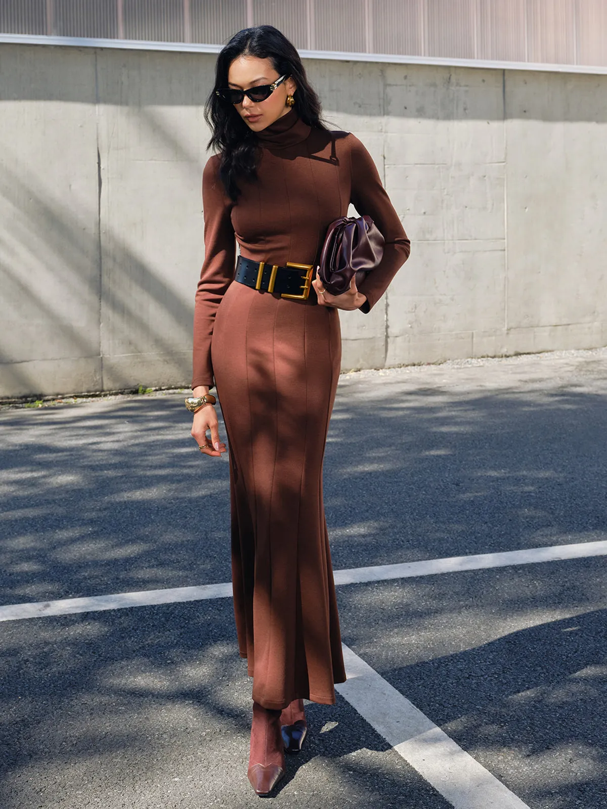 Turtleneck Pinstripe Jersey Dress Without Belt sold by COMMENSE product image thumbnail 3