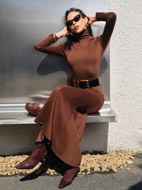 Turtleneck Pinstripe Jersey Dress Without Belt sold by COMMENSE