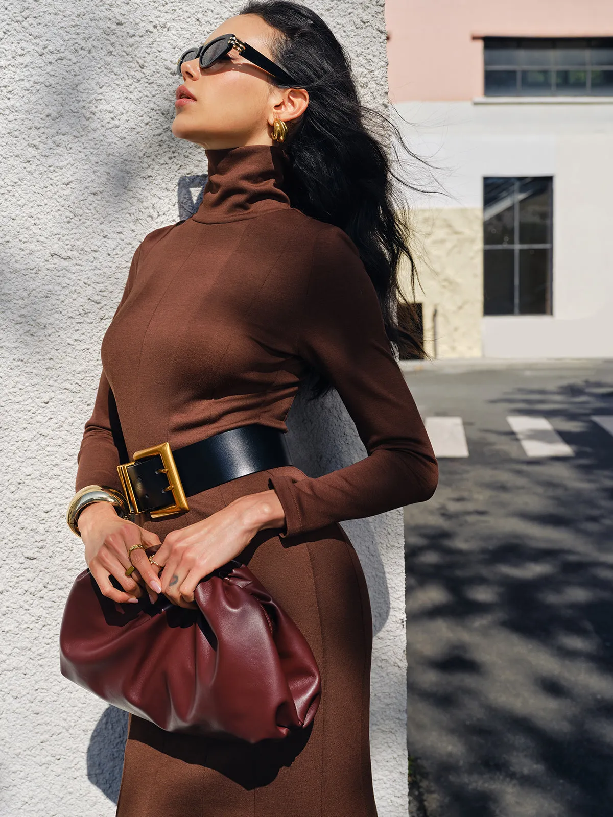 Turtleneck Pinstripe Jersey Dress Without Belt sold by COMMENSE product image thumbnail 5