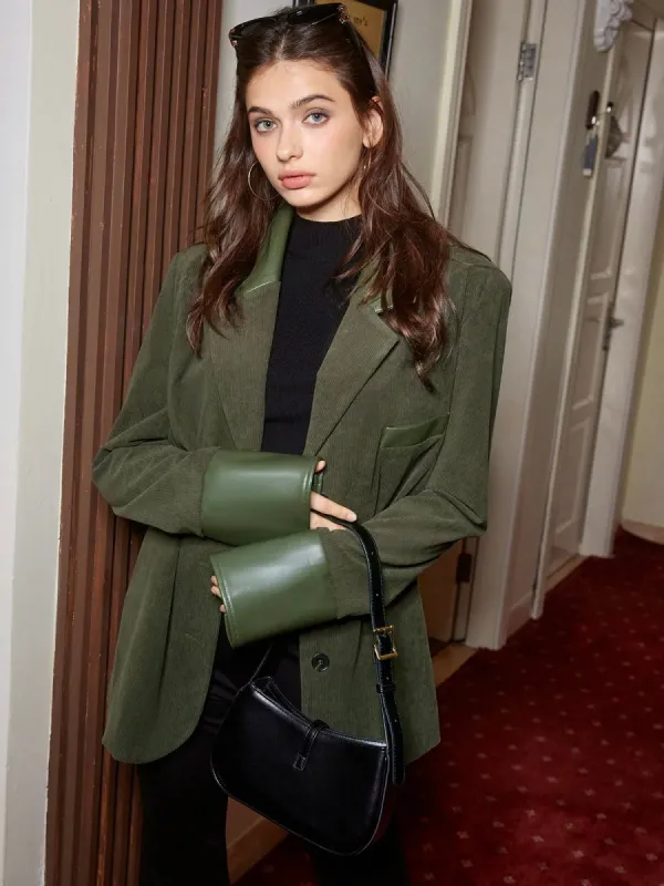 Shoulder Pads Corduroy Panel Blazer sold by COMMENSE