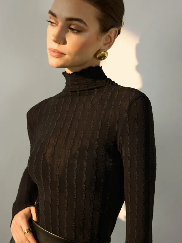 Mock Neck Semi-Sheer Slim T-Shirt sold by COMMENSE