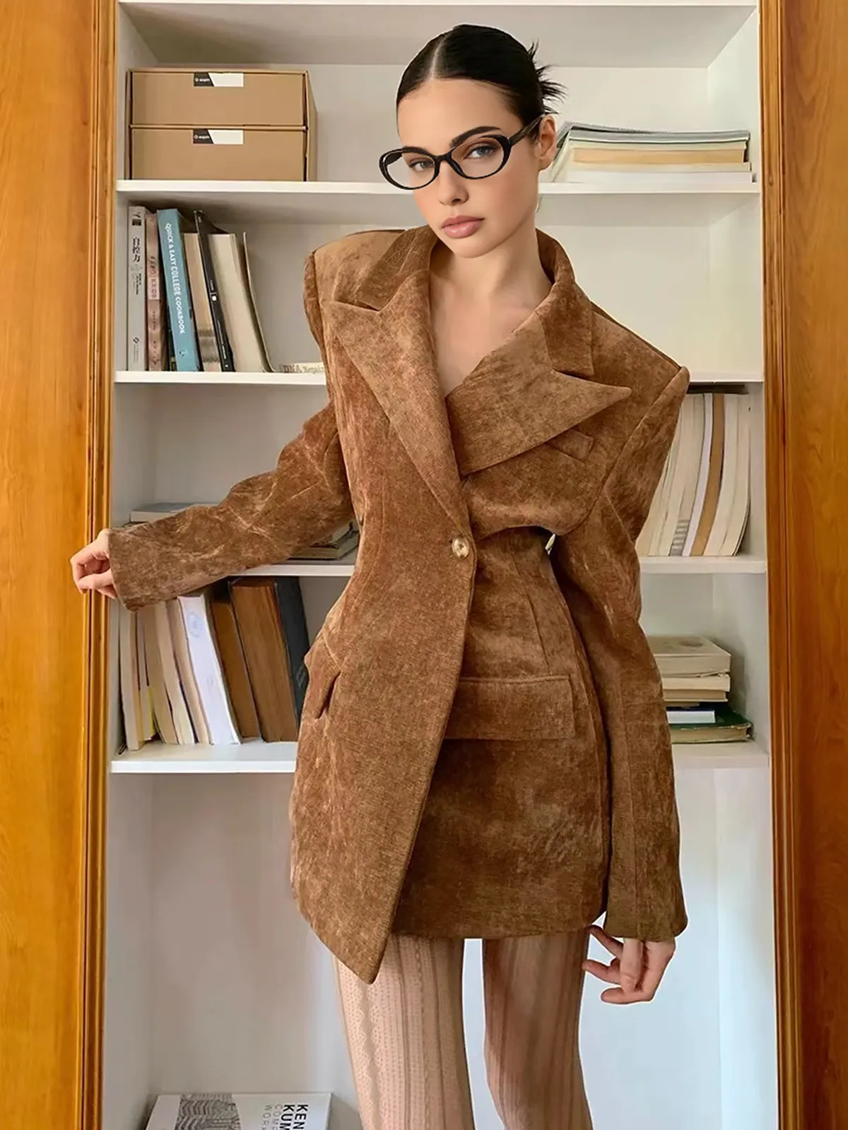 Button Cinched Long Blazer sold by COMMENSE