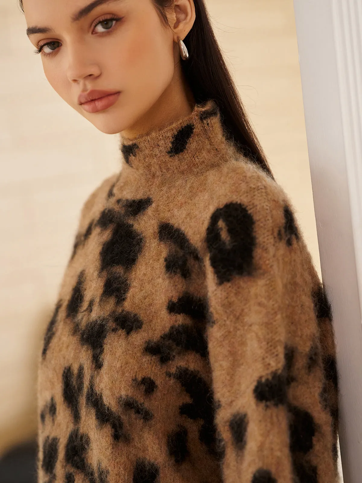 Wool-Blend Leopard Fuzzy Sweater sold by COMMENSE product image thumbnail 2