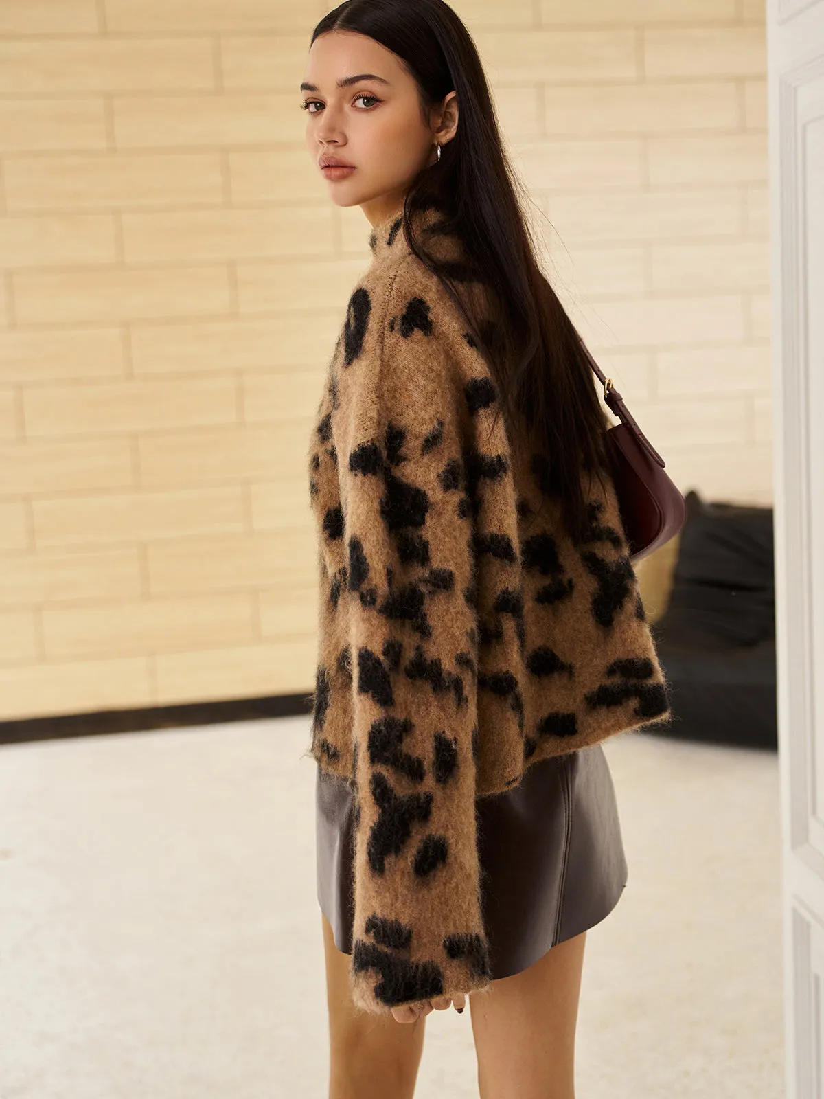 Wool-Blend Leopard Fuzzy Sweater sold by COMMENSE product image thumbnail 4