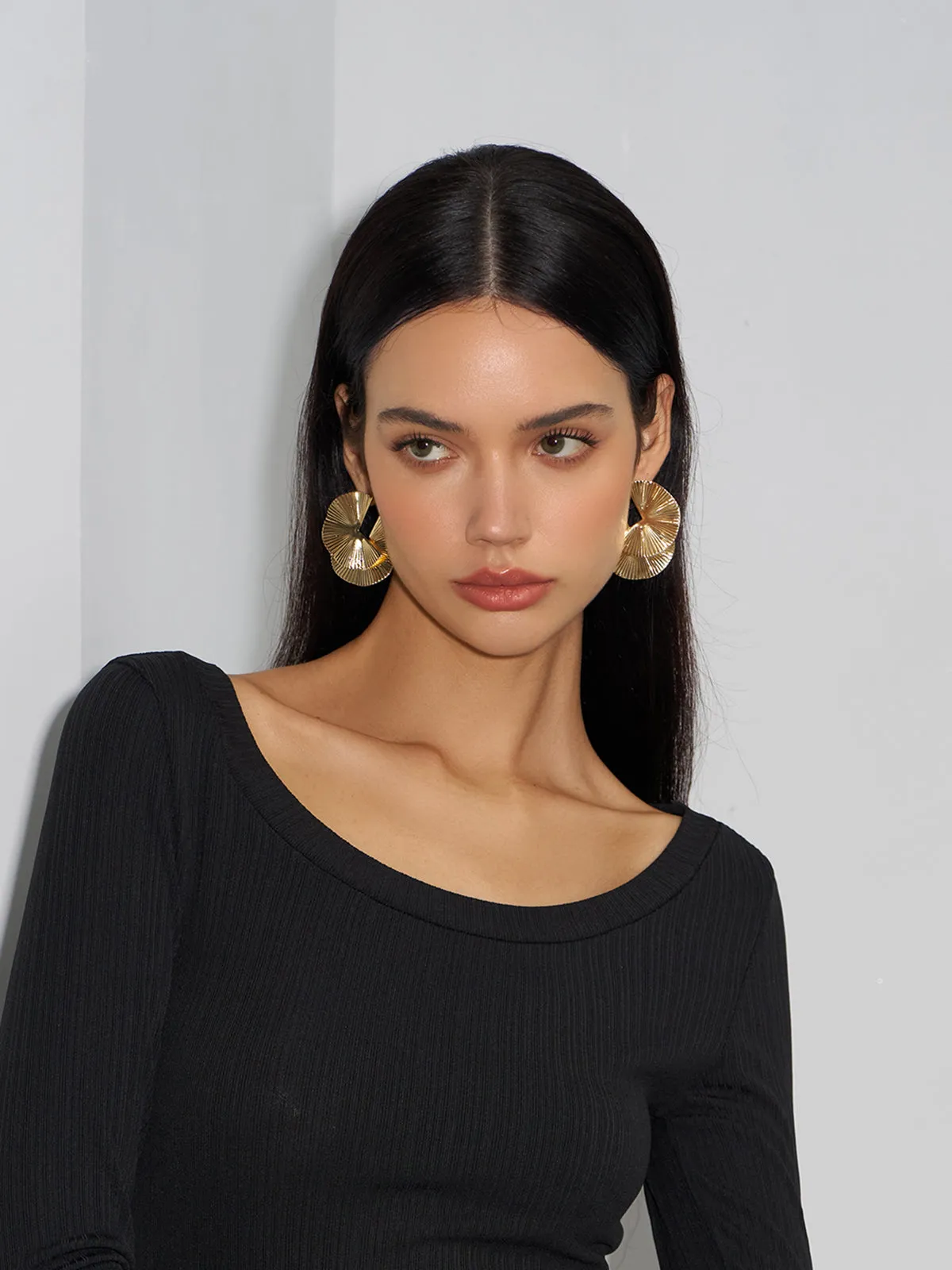 Ripple Hoop Stud Earrings sold by COMMENSE