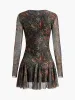 Retro Tye Dye Printed Mesh Dress sold by COMMENSE