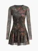 Retro Tye Dye Printed Mesh Dress sold by COMMENSE